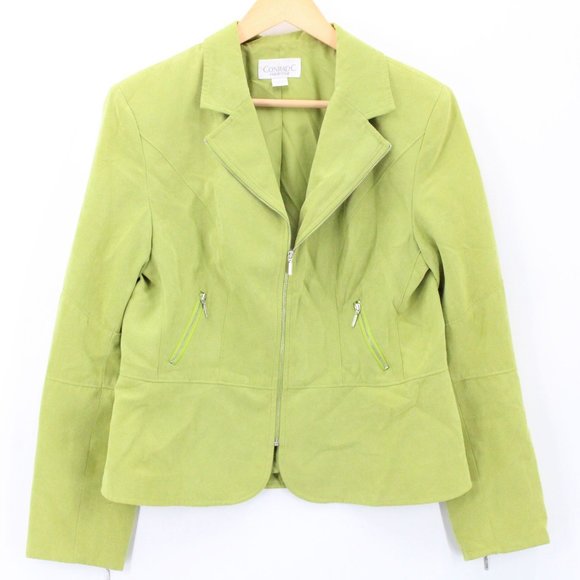 Conrad C Collection Suede Jacket Womens Green Motorcycle Style Lined Size 12 - Picture 1 of 8